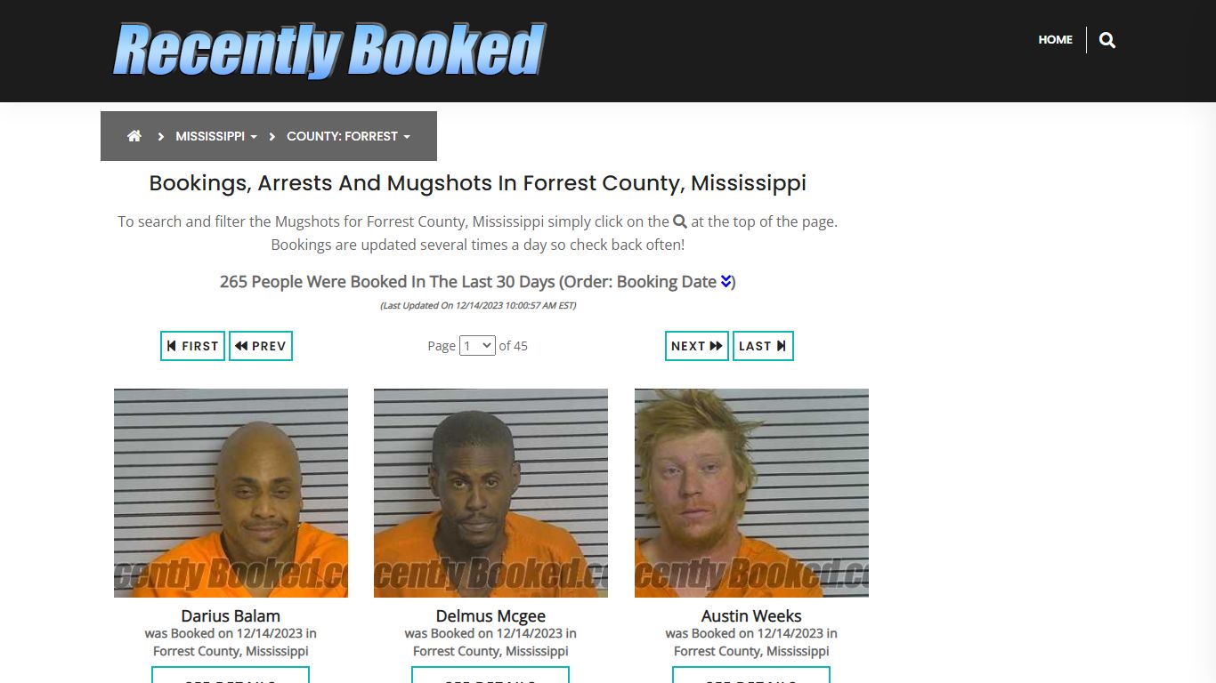 Bookings, Arrests and Mugshots in Forrest County, Mississippi